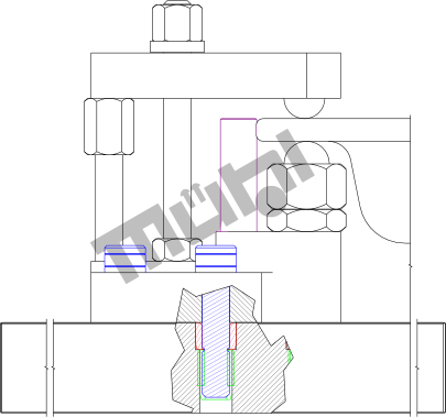 Schulterpassschraube mit Fhrungsbolzen in Lochrasterplatte aufgeschnitten
